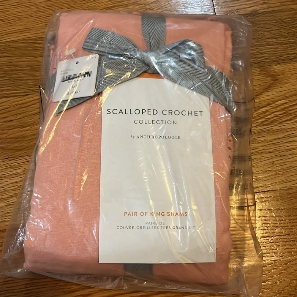 Anthropologie Scalloped Crochet Pair of King Shams NWT